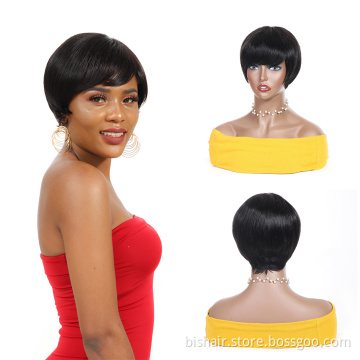 Wholesale Short Straight Wig With Bangs Pixie Cut Wig For Women Machine Made Cheap Brazilian Human hair glueless Wig Remy